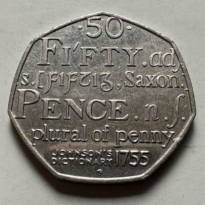 🌹外币初藏🌹🐯2026年第22场  每周二四六晚8️⃣点 接代拍 - 英国2005年约翰逊词典250周年50便士纪念币 c