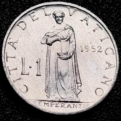 泉币菌-第203场-本场拍品多 请提前出价（正月十五统一发货） - 原光极美 早期 梵蒂冈城国 1952年 1里拉铝制币 自我约束与适度 袖珍币