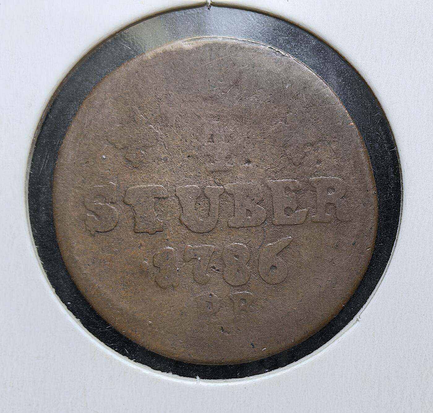 外国优质老铜币银币，正月十二晚九点倒数截拍，满百包邮可寄存，持续收拍 神圣罗马帝国尤利希 - 贝格公国1786 年 1 斯图伯（Stuber）铜币，币文 “LANDGRAUNZ GULICHAUD” 即 “尤利希 - 贝格领地造币厂”。它是邦国割据时期的地方货币，见证了德国统一前的币制碎片化历史。