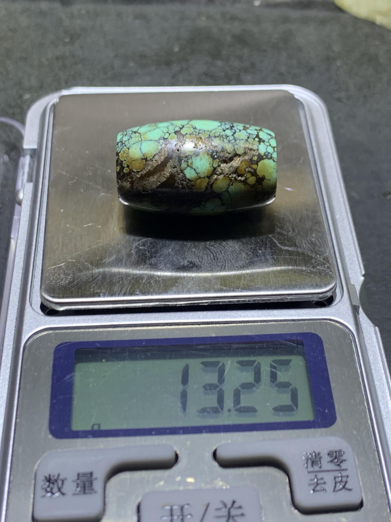 湖北十堰高瓷网花松石桶珠一颗