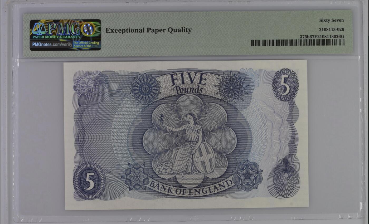 《艾美收藏》第234期-3.1周日外币精华场 英国5镑 PMG67E C序列 稀少签名 无4