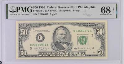 《艾美收藏》第234期-3.1周日外币精华场 - 美国50美元 PMG68E 1990年 无4冠军分