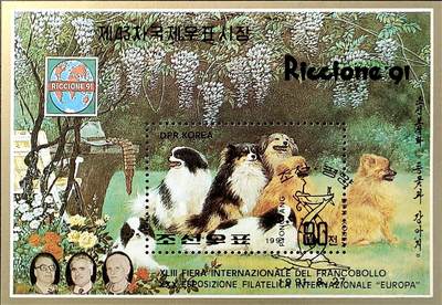 ↓君缘收藏749期☞钱币邮品↓无佣金、可寄存、满30元包邮  - 朝鲜邮票，1991年里乔内’91国际邮票展·动物小狗邮票小型张