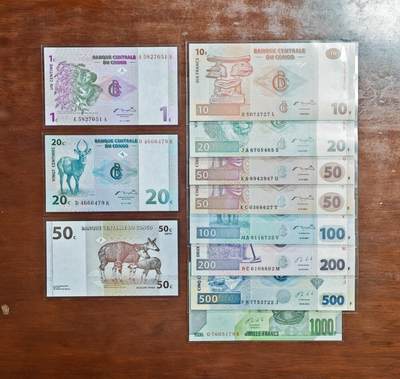 【礼羽收藏】🌏世界钱币拍卖126期 - （一组11张）【UNC】非洲 民主刚果 多个版本多个年份