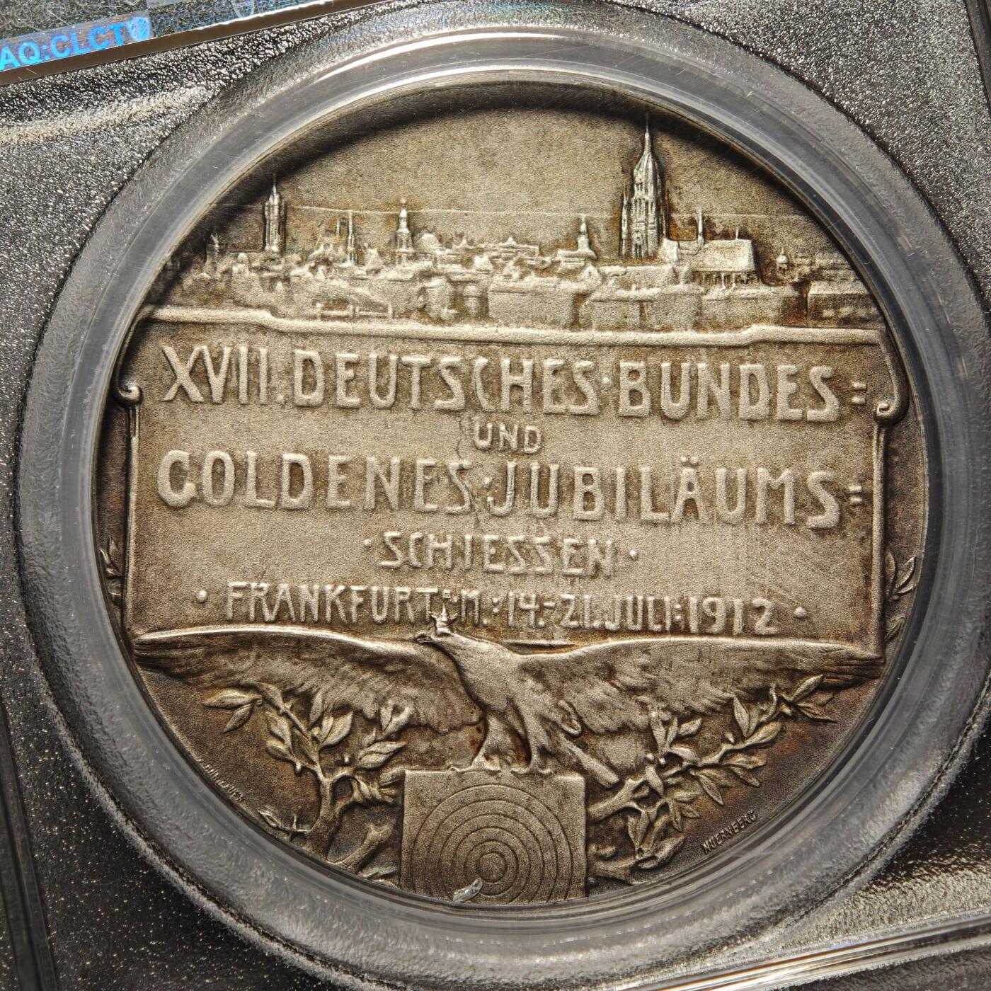 【德藏】世界币章拍卖第166期（拍品征集中~欢迎藏友联系） 1912年 德国法兰克福射击节城市景观纪念银章 PCGS SP64