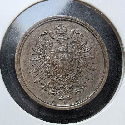 外国优质老铜币银币，正月十二晚九点倒数截拍，满百包邮可寄存，持续收拍 - 德意志帝国1874年2芬尼铜币A版，正面为帝国鹰徽，背面标注面值与年份。此币是德意志统一后首批帝国货币，取代各邦旧币，见证了德国从邦联走向统一帝国的货币体系整合。