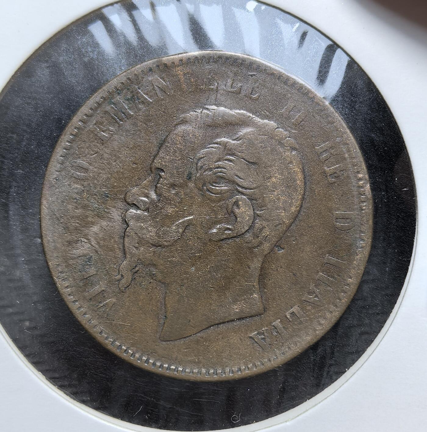 外国优质老铜币银币，正月十二晚九点倒数截拍，满百包邮可寄存，持续收拍 意大利王国埃马努埃莱二世1866 年10 分铜币直径30mm，正面为国王头像，背面是面值与年份，见证了意大利统一初期的币制建设与国家整合进程。