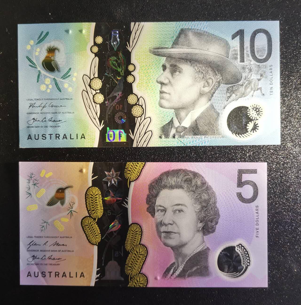 《艾美收藏》第234期-3.1周日外币精华场 (2张)澳大利亚2016年5元UNC-轻微角折/17年10元UNC Pick#62a/63a