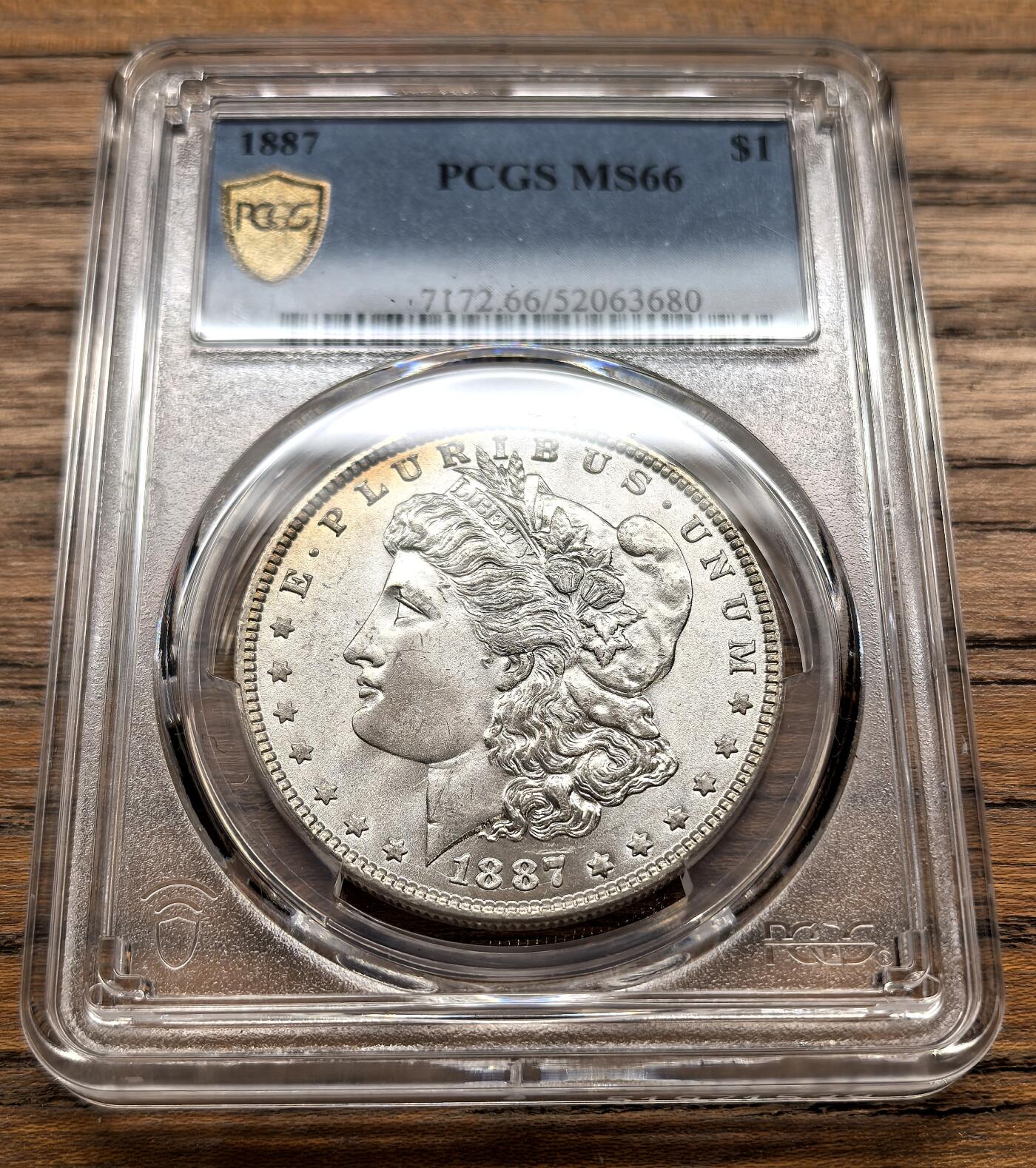 此心安处是吾乡·凡希社世界钱币微拍第三百二十期 1887美国摩根壹元PCGS-MS66，车轮转光，状态一流的高分收藏级！