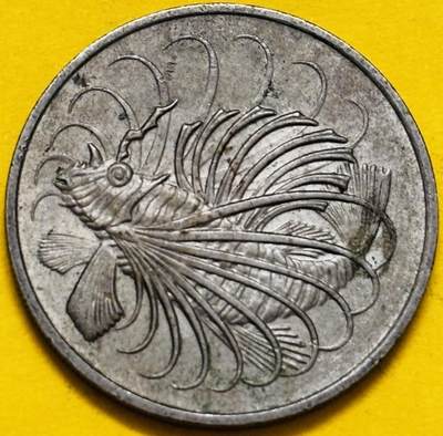 文馨钱币收藏第 295 场，（元宵场）各种银币散币纪念章，长期接代拍业务 - 好品 1974 年新加坡狮子鱼 50 份