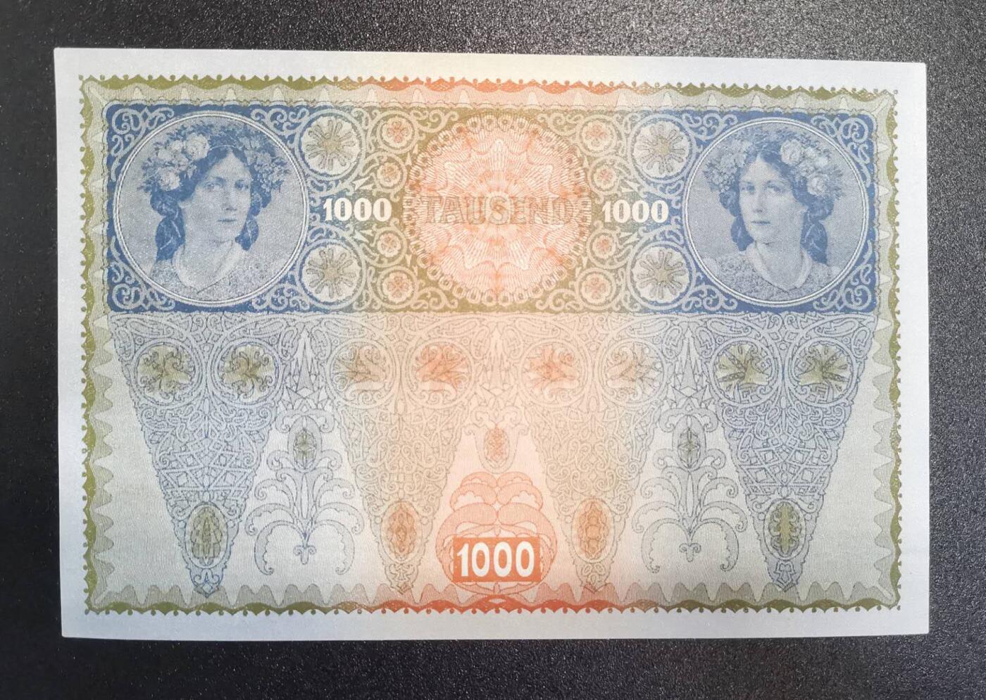 《艾美收藏》第234期-3.1周日外币精华场 奥地利(奥匈帝国)1902年1000克朗UNC无4 浅色 角不太绝 原汁原味 百年老票全新品相难得 超大票幅