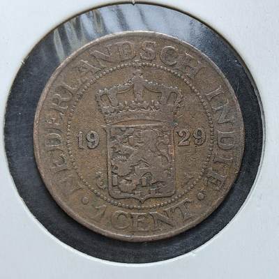 外国优质老铜币银币，正月十二晚九点倒数截拍，满百包邮可寄存，持续收拍 - 荷属东印度1929年1分铜币，正面为荷兰国徽与国名，背面是爪哇文与阿拉伯文。发行于荷兰殖民统治末期，是荷兰在东南亚推行殖民经济、融合本土文化符号的货币见证。