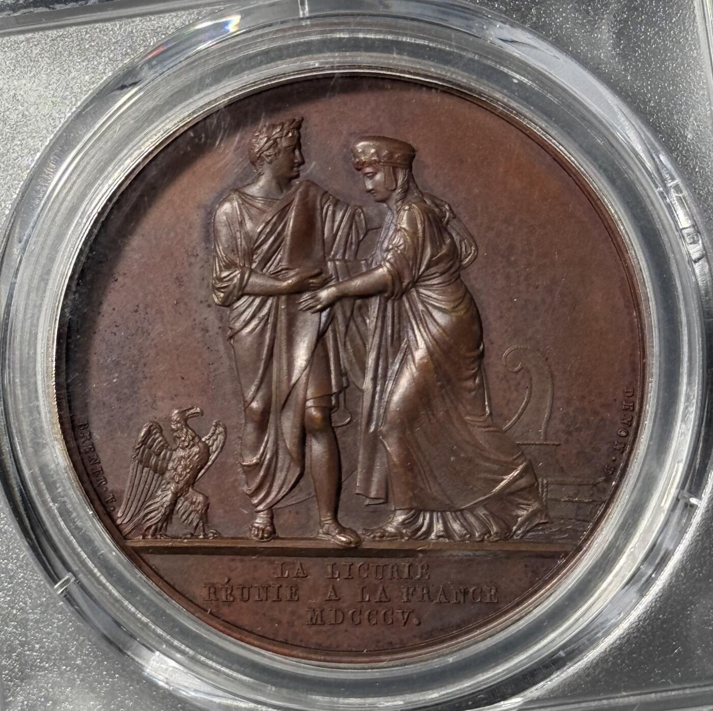 法国1805年拿破仑一世吞并利古里亚原铸铜章 