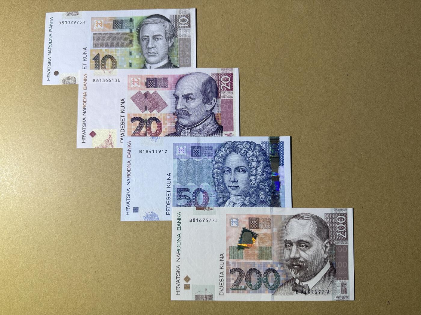 《艾美收藏》第234期-3.1周日外币精华场 克罗地亚10、20、50、200库纳4张 UNC