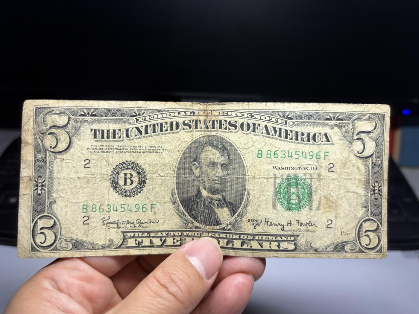 2026年集古藏今外币拍卖第二期-第10场—（总第310拍-纸币专场），本期拍完结算一次，发货时间2-3天，休息几天后继续新的一期拍卖。 1950年美国5美元