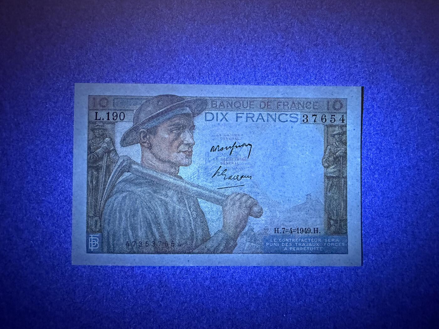 《艾美收藏》第234期-3.1周日外币精华场 法国10法郎 UNC 1949年老版本