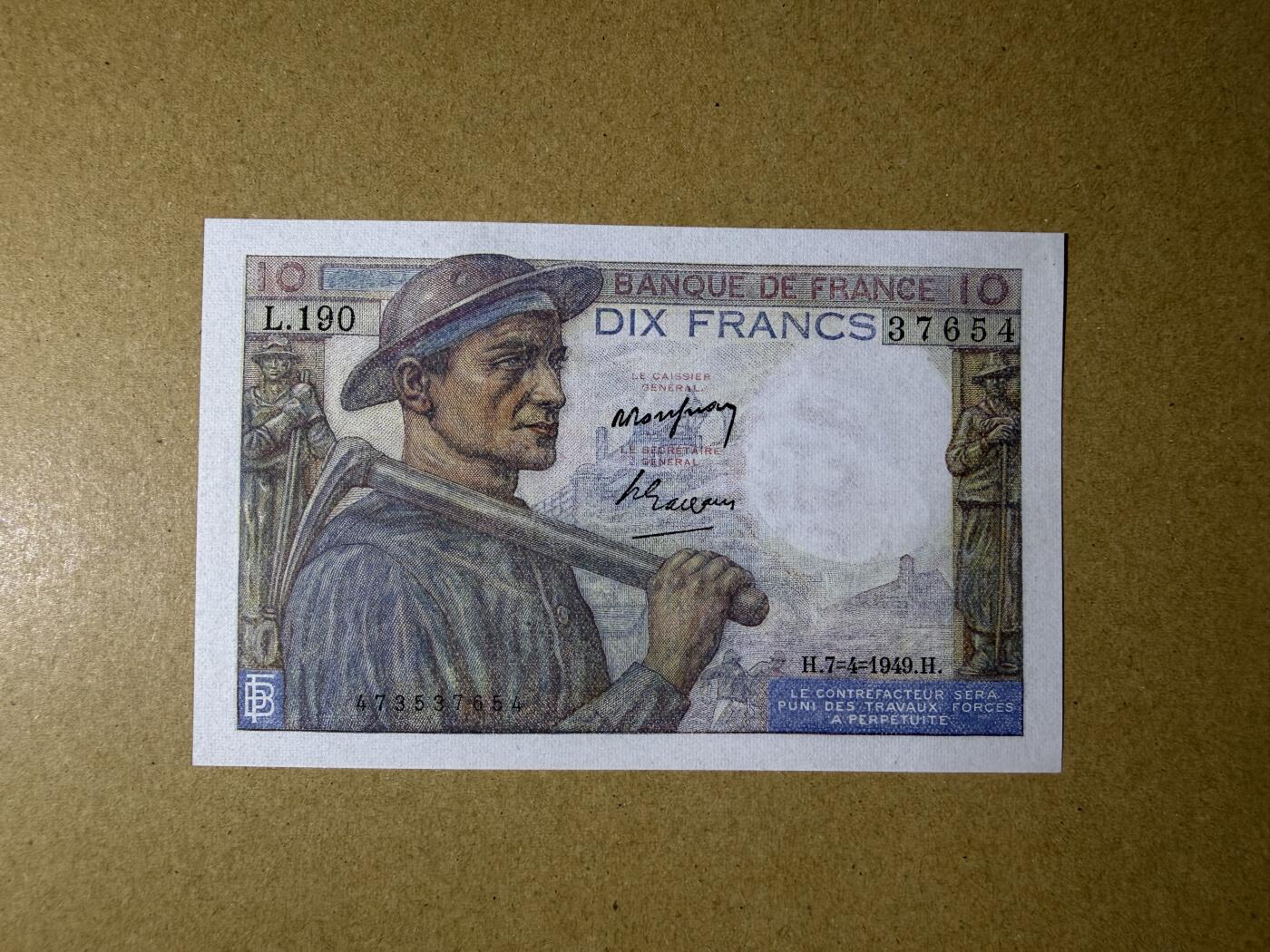 《艾美收藏》第234期-3.1周日外币精华场 法国10法郎 UNC 1949年老版本