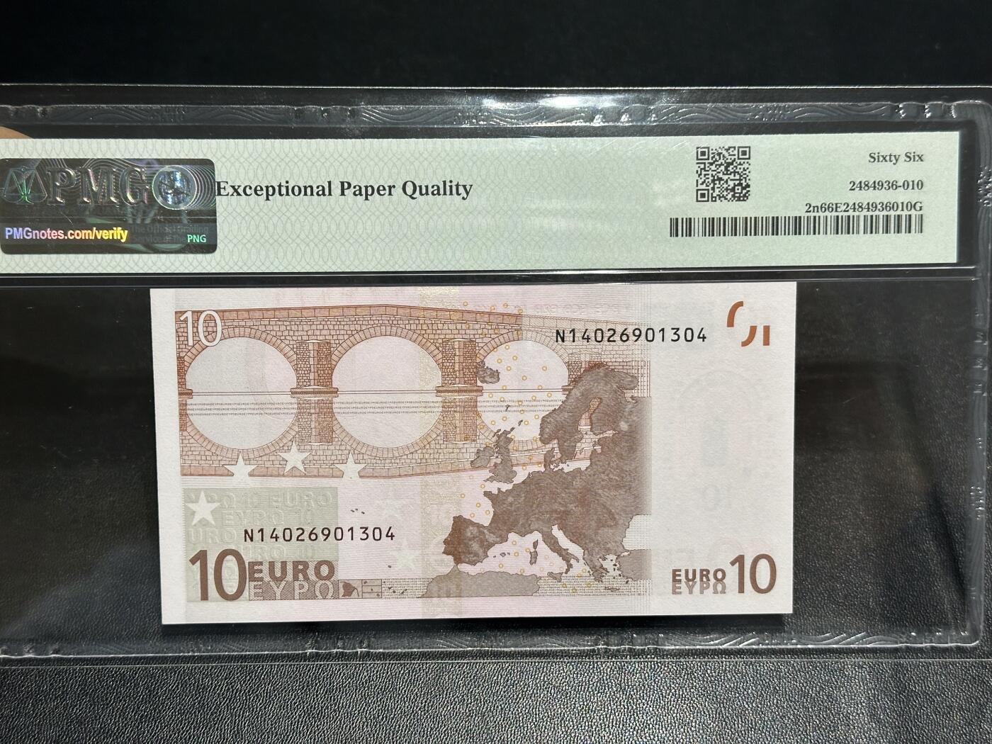 《外钞收藏家》第六百一十三期（ 精品场）（长期征集拍品、欢迎藏友们联系合作） 2002年一签10欧元 PMG66 奥地利版