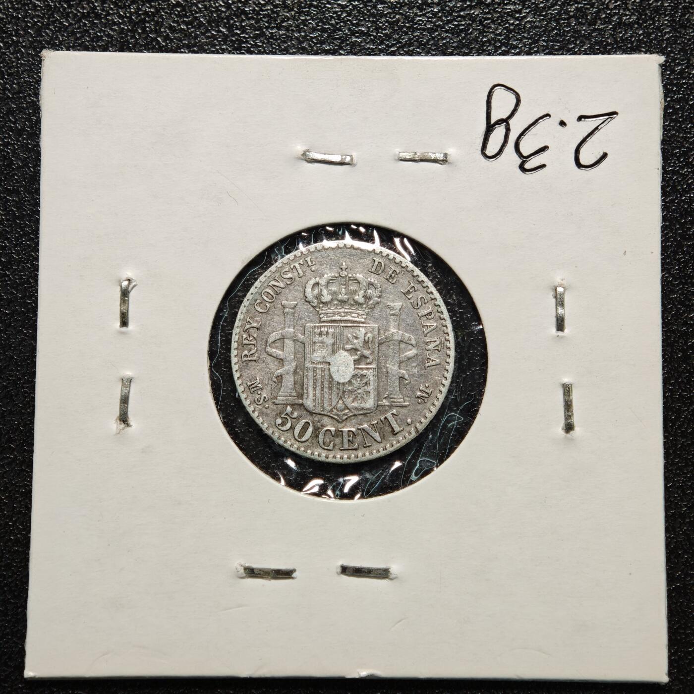 【德藏】世界币章拍卖第166期（拍品征集中~欢迎藏友联系） 老藏家集藏系列之- 3枚一组 1880年 西班牙50分银币 835银 及 1881年 西班牙2比塞塔银币 835银 及 1903年 西班牙1比塞塔 835银 入册20余年·附有当年购入价