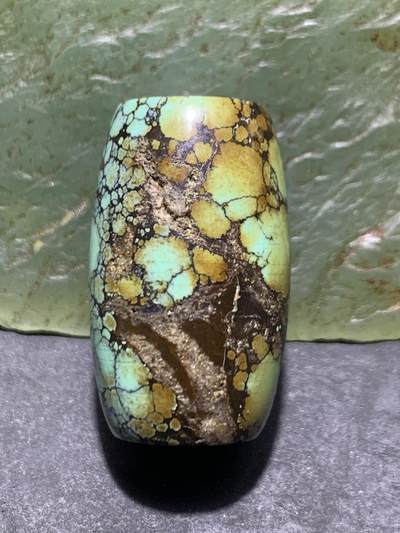 湖北十堰高瓷网花松石桶珠一颗 湖北十堰高瓷网花松石桶珠一颗