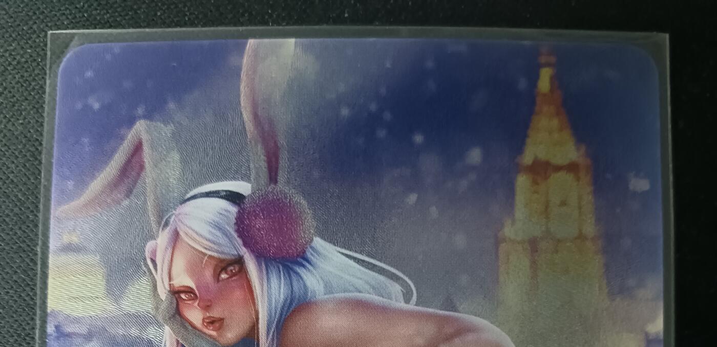 花开卡拍第61期（3月7号周六截拍，品控勿拍!!!拍品不寄存，运费5元（新疆需补运费差价或顺丰到付），自制卡难免瑕疵，可能存在轻微撞角爆边等出厂瑕疵，品控介意勿拍！） 五月卡牌 福袋卡 艺术卡 黑皮兔耳娘 1张 粗闪