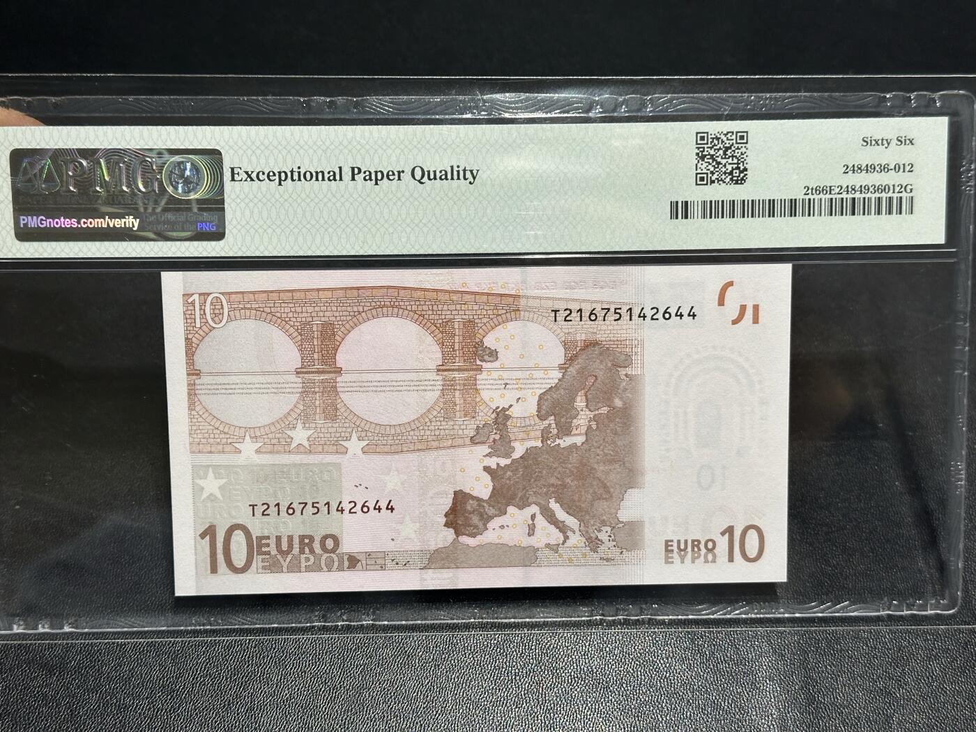 《外钞收藏家》第六百一十三期（ 精品场）（长期征集拍品、欢迎藏友们联系合作） 2002年一签10欧元 PMG66 爱尔兰版