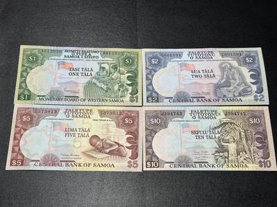 《外钞收藏家》第六百一十三期（ 精品场）（长期征集拍品、欢迎藏友们联系合作） - 西萨摩亚老版本1/2/5/10塔拉4张小套（1塔拉较少，绝品）	绝品