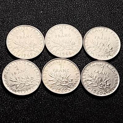 泉币菌-第201场- 新年快乐 新年第9场 本场拍品多 请提前出价（正月十五统一发货） - 一组6枚 法国1法郎镍币 播种女神