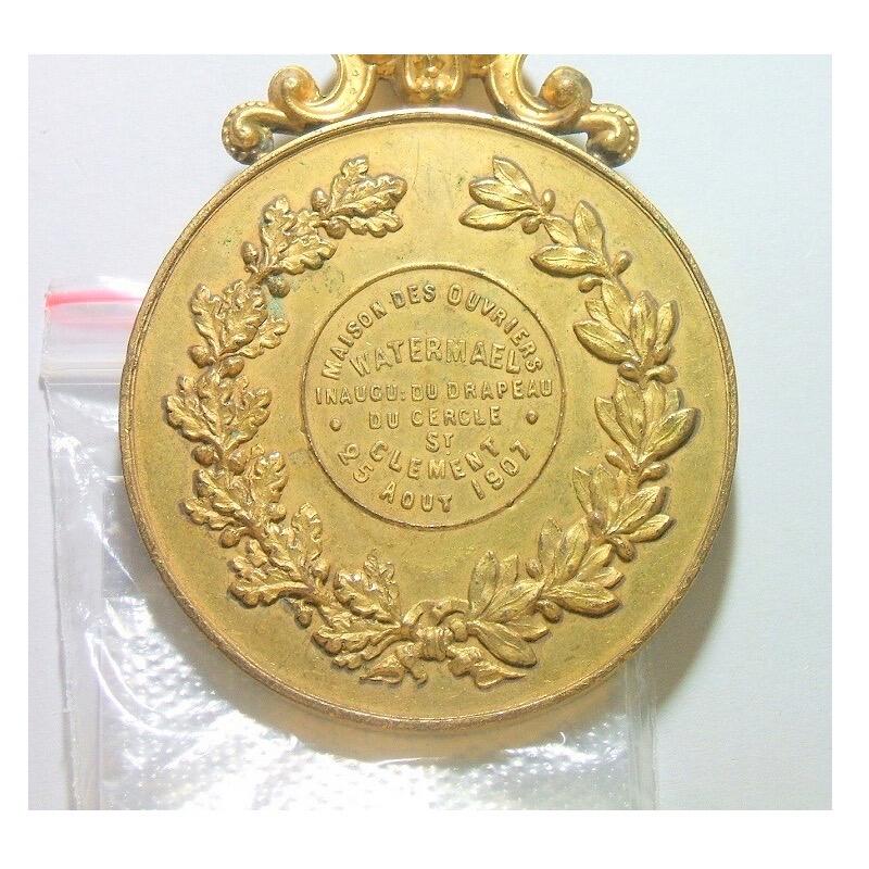 比利时1907年 利奥波德二世高浮雕精制大镀金章 带皇冠 50MM