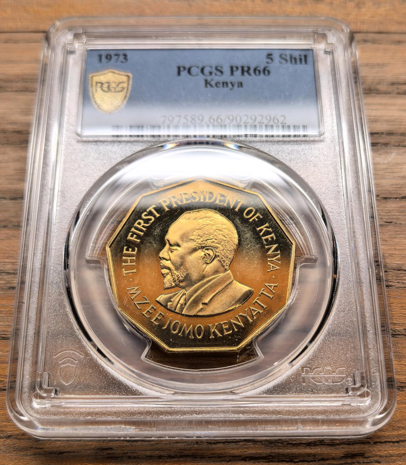 此心安处是吾乡·凡希社世界钱币微拍第三百二十期 1973肯尼亚国父乔莫肯雅塔5先令精铸铜币PCGS-PR66，稀少的当代非洲品种。