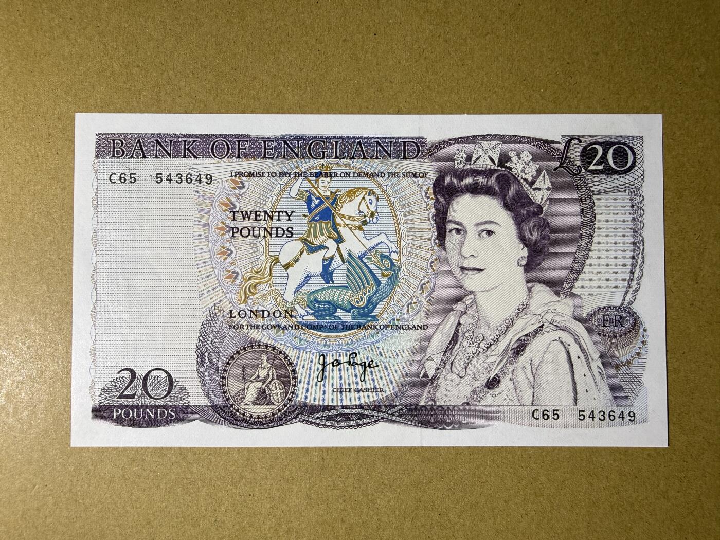 《艾美收藏》第234期-3.1周日外币精华场 英国20镑 UNC D序列 女王水印