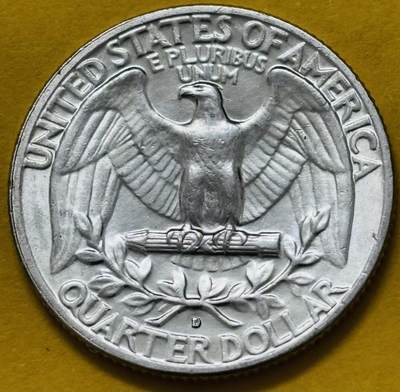 文馨钱币收藏第 295 场，（元宵场）各种银币散币纪念章，长期接代拍业务 - 全新卷拆品相 1963 年美国华盛顿白头鹰 25 美分银币， 6.25 克 900 银D 厂