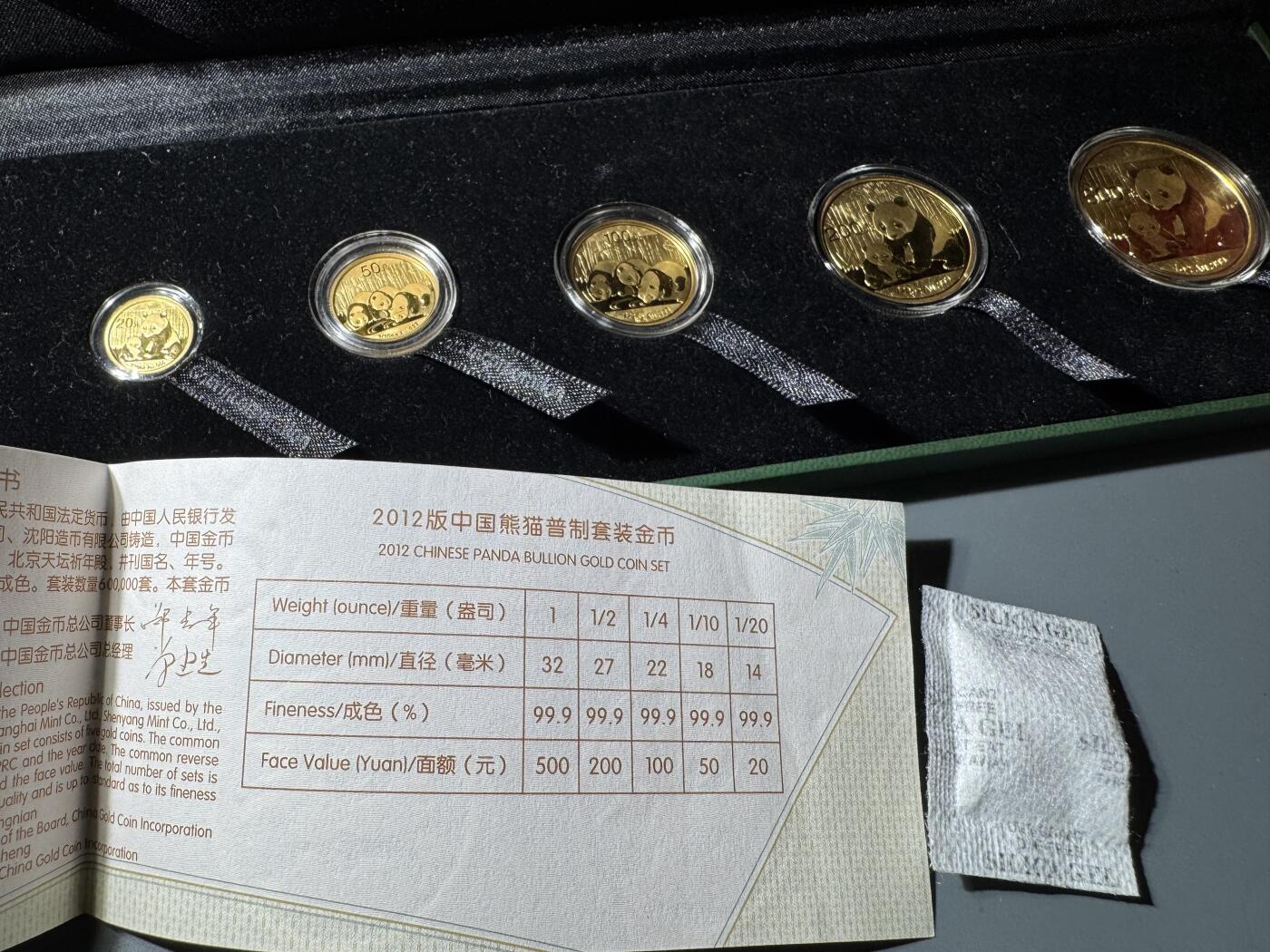 2012年熊猫金币套装五枚绿皮套