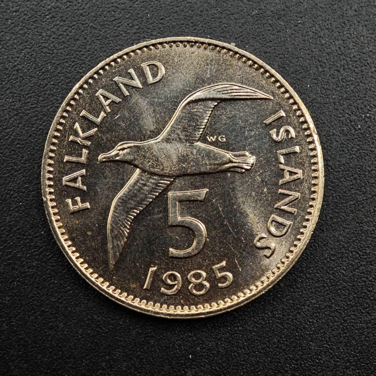 【淘币小摊】实时拍第八百七十一拍   散币银币场    每周一统一发货 福克兰群岛1985年5便士镍币