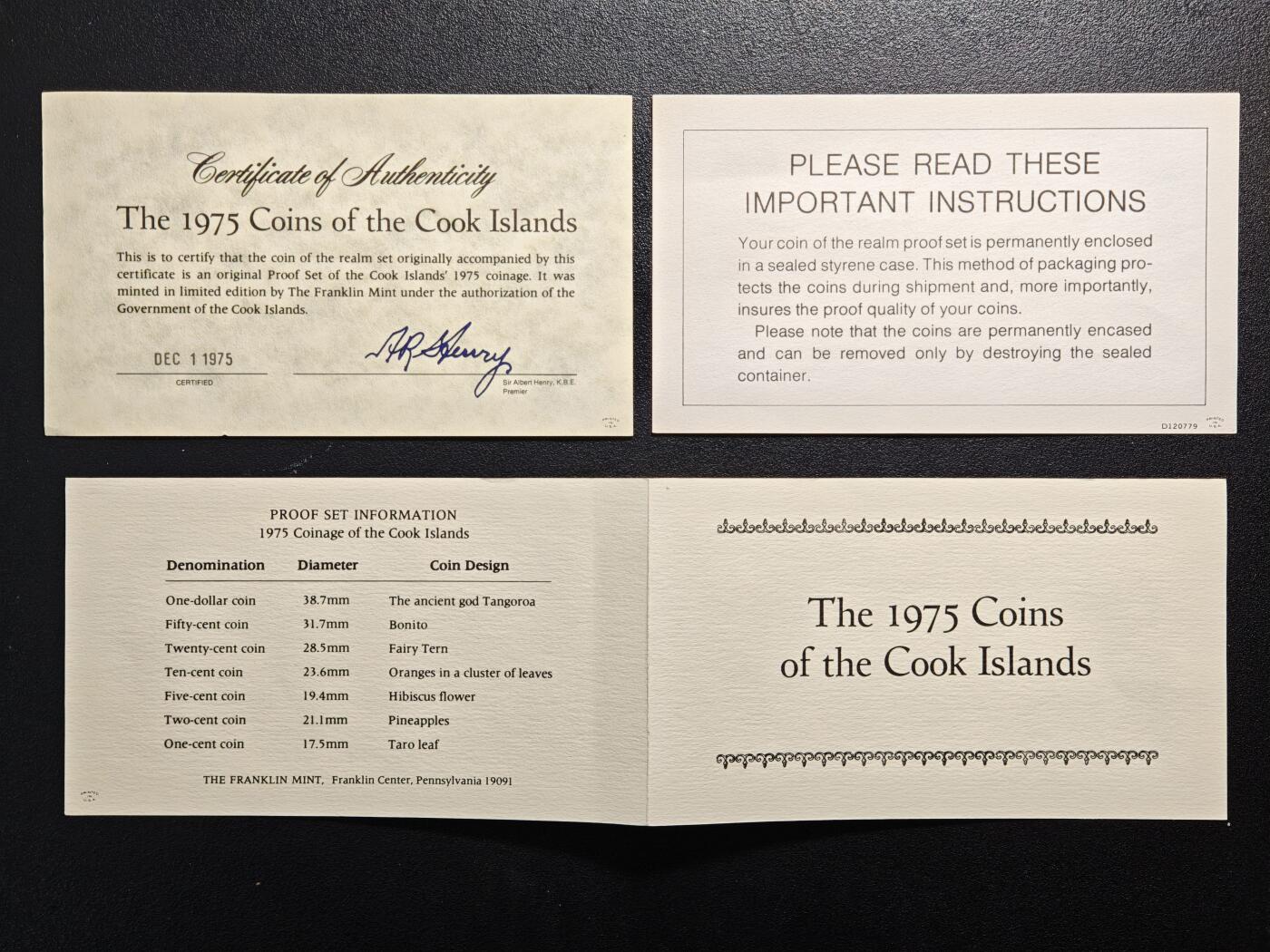 【德藏】世界币章拍卖第166期（拍品征集中~欢迎藏友联系） 1975年 库克群岛精制套币 原盒 带说明书