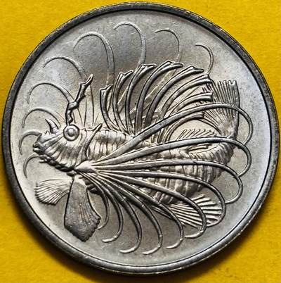 文馨钱币收藏第 295 场，（元宵场）各种银币散币纪念章，长期接代拍业务 - 原光品相  1974 年新加坡狮子鱼 50 份