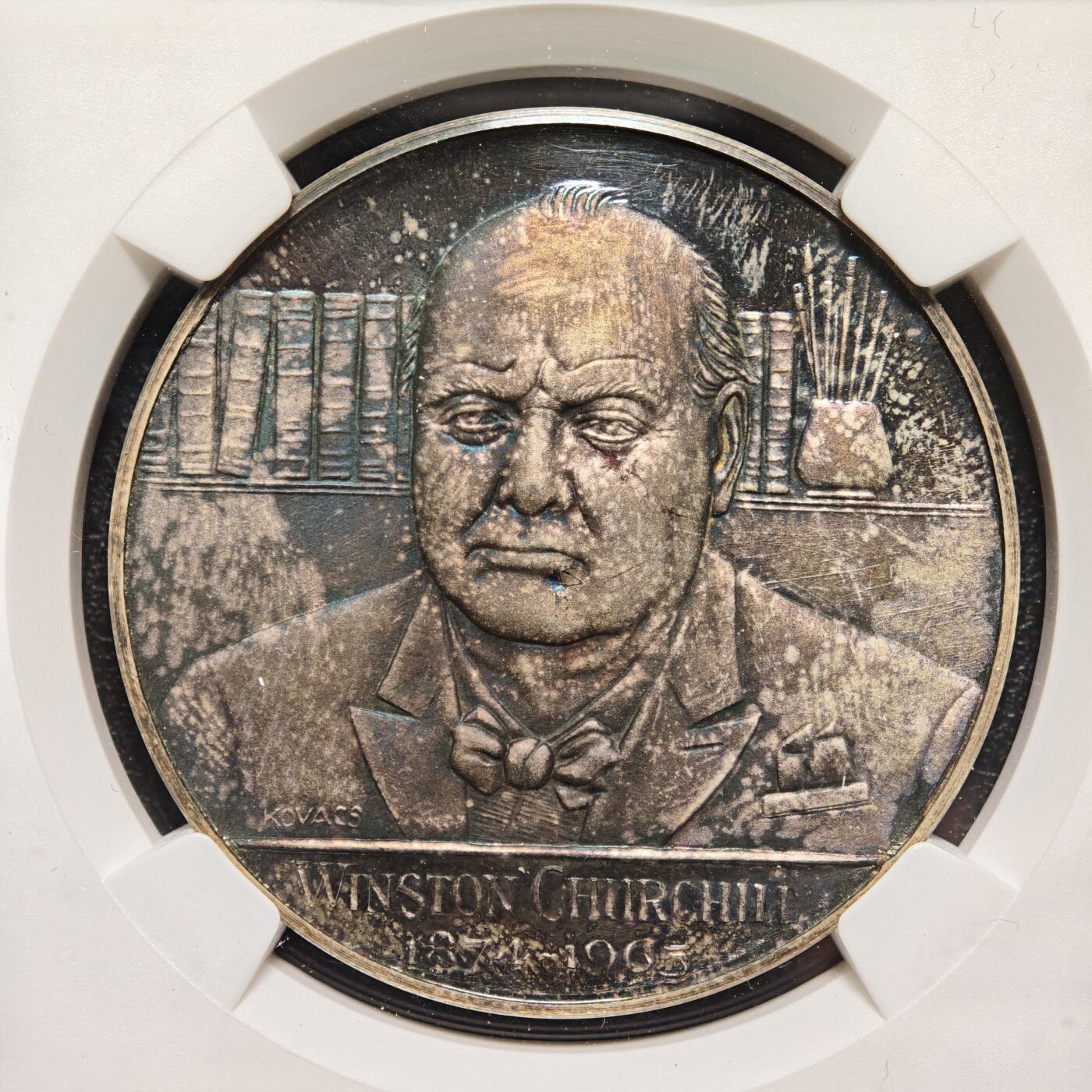 【德藏】世界币章拍卖第166期（拍品征集中~欢迎藏友联系） 1965年 英国原首相温斯顿·丘吉尔逝世28克纪念银章 NGC MS65 深彩包浆 状态极好