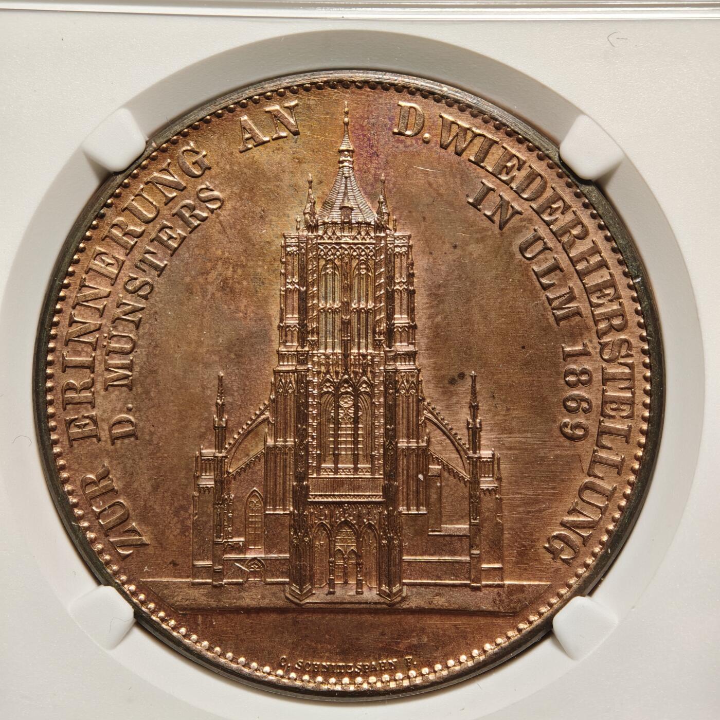 【德藏】世界币章拍卖第166期（拍品征集中~欢迎藏友联系） 1923年 德国符腾堡乌尔姆大教堂修缮纪念铜章 NGC MS64RB