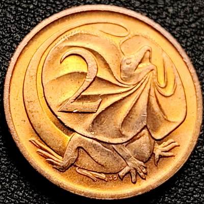泉币菌-第202场-新年第10场 本场拍品多 请提前出价（正月十五统一发货） - 铜光美品 1984年 英属澳大利亚2分铜币 伞蜥蜴斗篷蜥 21.5mm