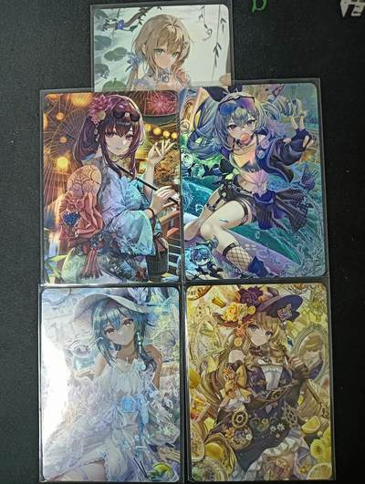 花开卡拍第61期（3月7号周六截拍，品控勿拍!!!拍品不寄存，运费5元（新疆需补运费差价或顺丰到付），自制卡难免瑕疵，可能存在轻微撞角爆边等出厂瑕疵，品控介意勿拍！） - 鸡腿墨卡等美少女散卡 5张 彩闪