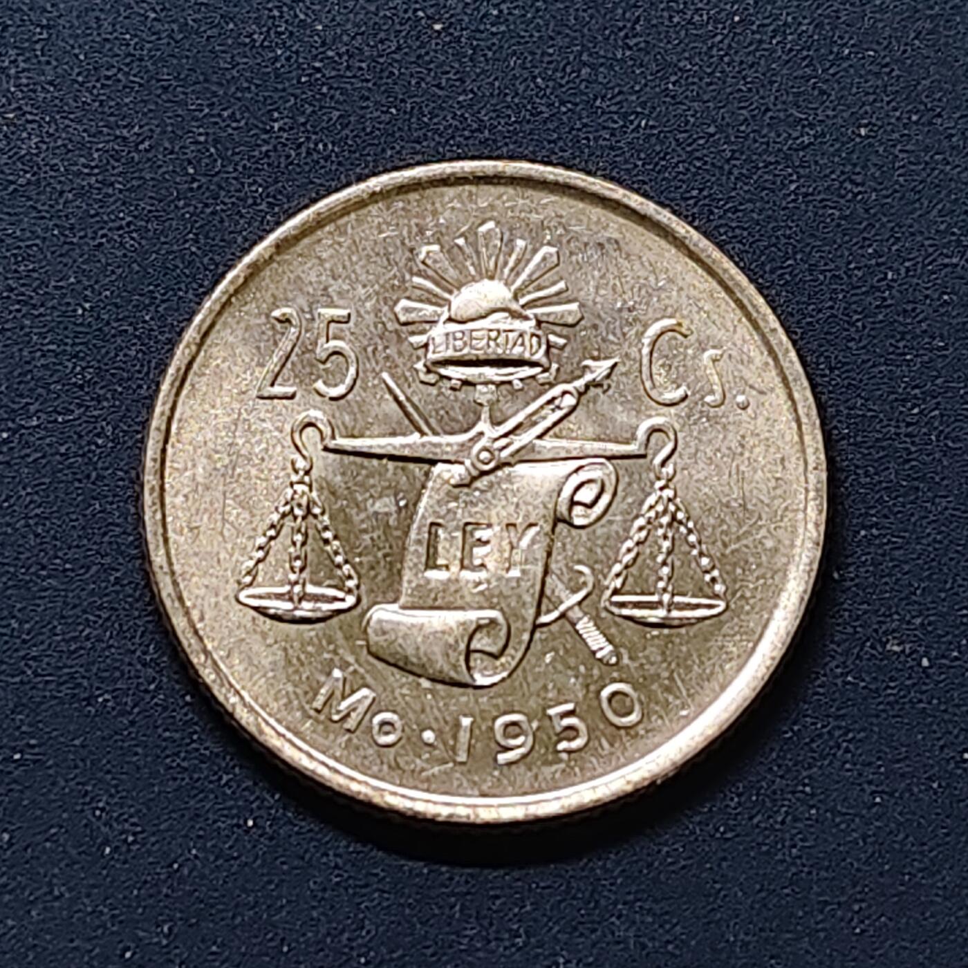 【全场包邮】纯粹捡漏拍508场 墨西哥1950年天平25分银币【21.5毫米3.33克30%】