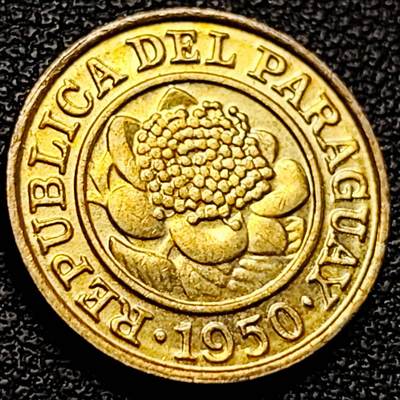 泉币菌-第204场-元宵节专场 本场拍品多 请提前出价 - 原铜光极美 西番莲花 1950年 巴拉圭 1分黄铜币 17.5毫米 2克 铜钱纪念币