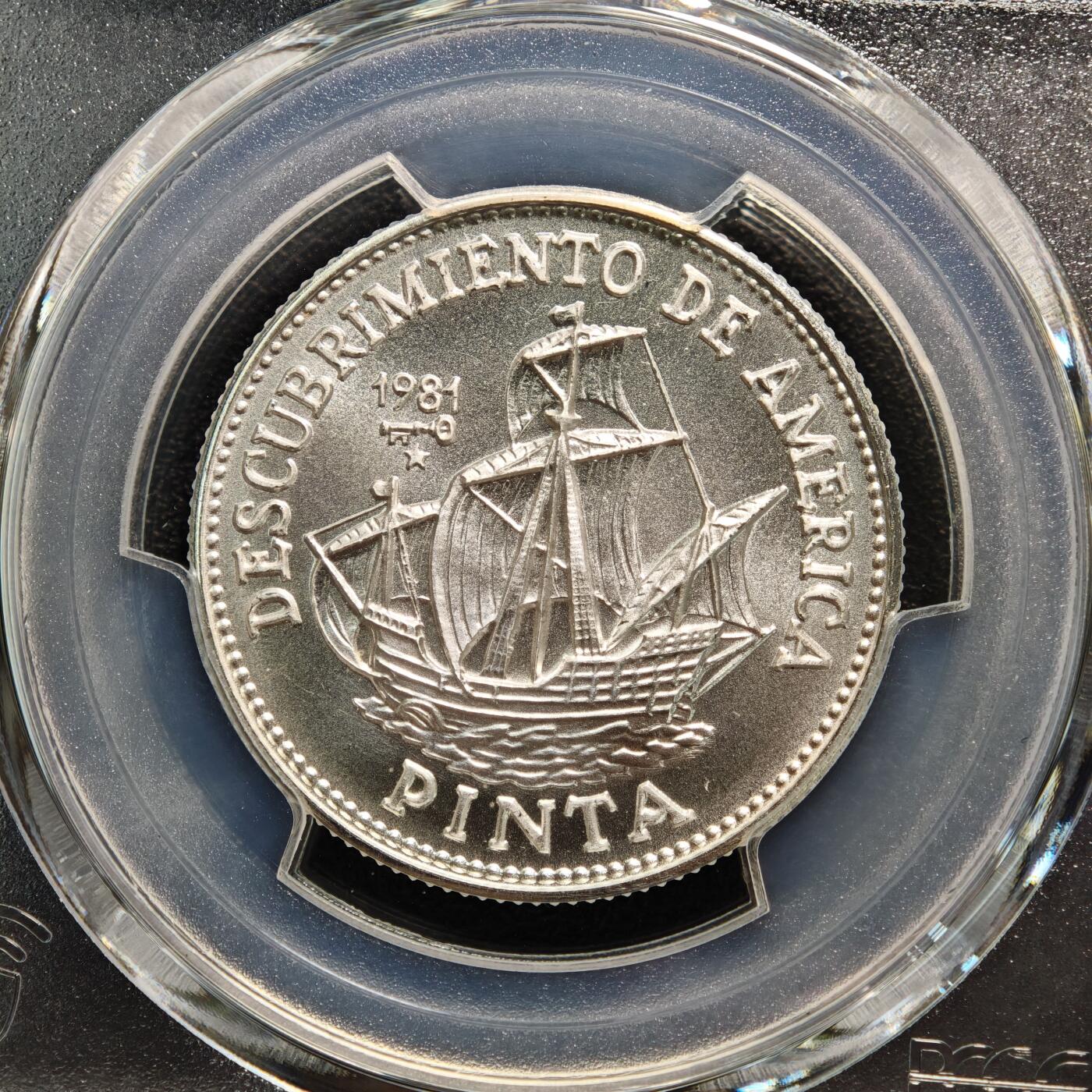 【德藏】世界币章拍卖第166期（拍品征集中~欢迎藏友联系） 1981年 古巴平塔帆船5比索纪念银币 999银 PCGS MS67