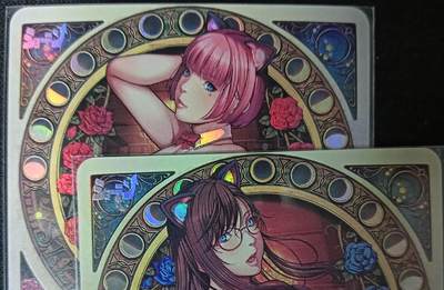 花开卡拍第61期（3月7号周六截拍，品控勿拍!!!拍品不寄存，运费5元（新疆需补运费差价或顺丰到付），自制卡难免瑕疵，可能存在轻微撞角爆边等出厂瑕疵，品控介意勿拍！） - 玩卡秀 清凉卡 不眠之夜 2张 彩闪