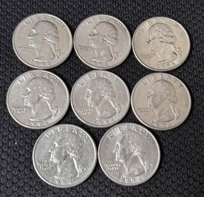 外国优质老铜币银币，正月十二晚九点倒数截拍，满百包邮可寄存，持续收拍 - 美国1994年-1996年1/4美元8枚