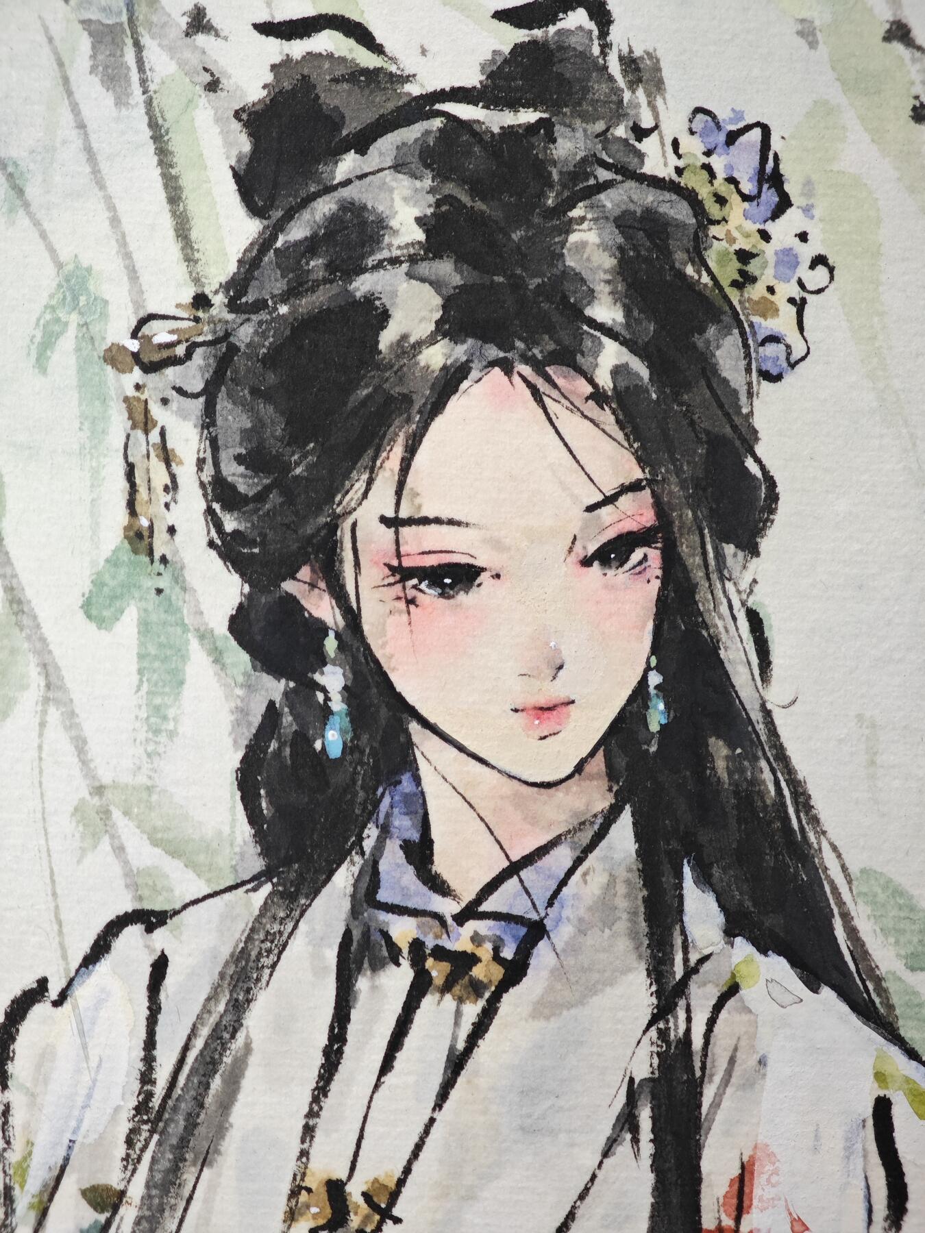 白泽拍卖卡牌手绘专场第33期（去岁千般皆如愿 今年万事定称心） 2025 迟迟手绘画 柳如是 尺寸：26.1cm*41cm  迟迟亲签