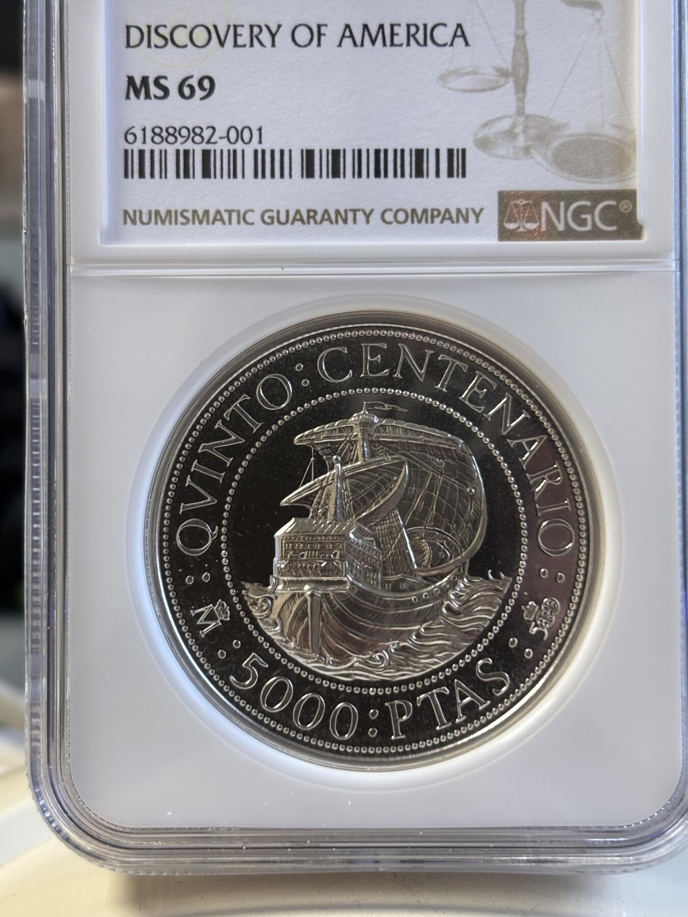 第191期拍卖 西班牙1989年帆船2盎司纪念银币NGC-MS69,925银
