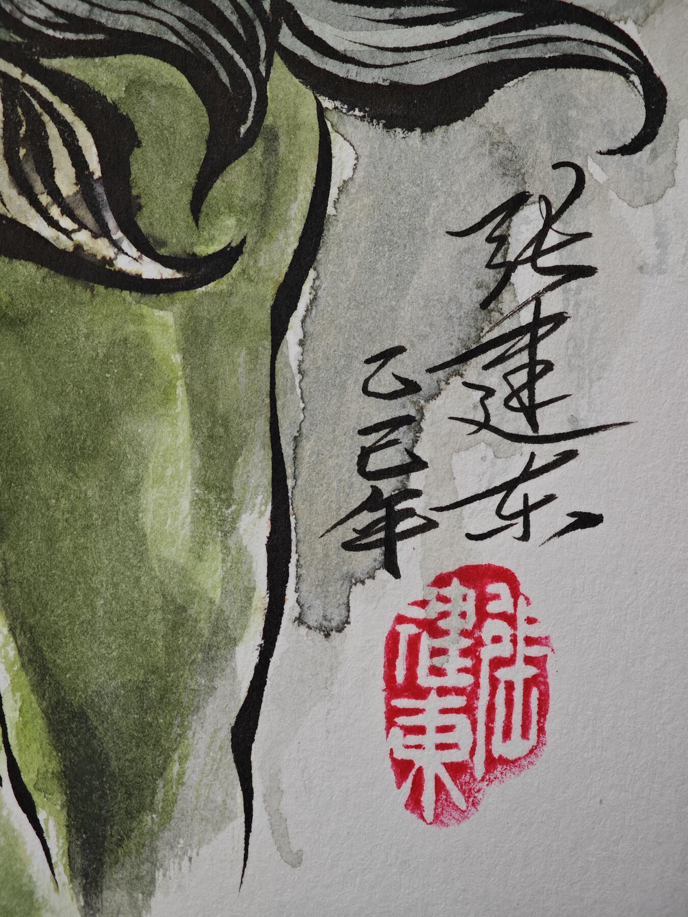 白泽拍卖卡牌手绘专场第33期（去岁千般皆如愿 今年万事定称心） 2025 张建东手绘画 马超  尺寸：27cm*39.3cm  张建东亲签