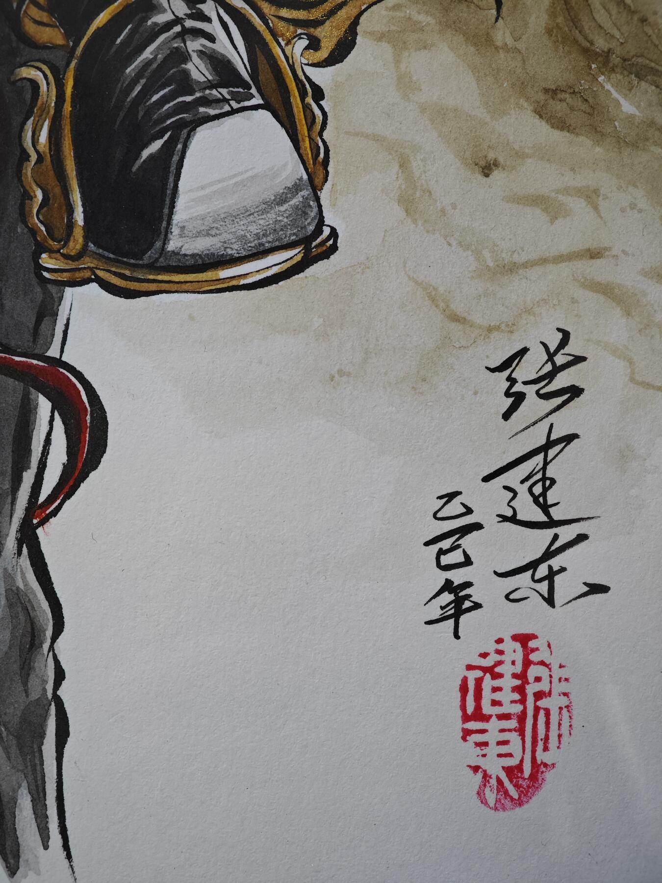 白泽拍卖卡牌手绘专场第33期（去岁千般皆如愿 今年万事定称心） 2025 张建东手绘画 张飞 已装裱 尺寸：内26cm*38.5cm 外30cm*42.5cm  张建东亲签