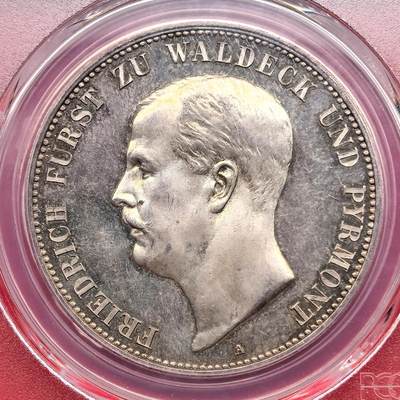 此心安处是吾乡·凡希社世界钱币微拍第三百二十期 - 稀！1903德国瓦尔德克-皮尔蒙特5马克大银精铸PCGS-PR64CAMEO，作为德意志最小邦国发行的最后一种5马克精铸大银，铸量不足2000枚，实物凝霜效果强烈，观赏性极高，德系藏家不容错失的邦国马克珍品！（附视频）